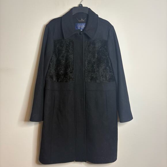 NWOT Rachel Roy Women’s Faux Fur Trim Pea Trench Length Coat Black Size Large - Picture 6 of 11
